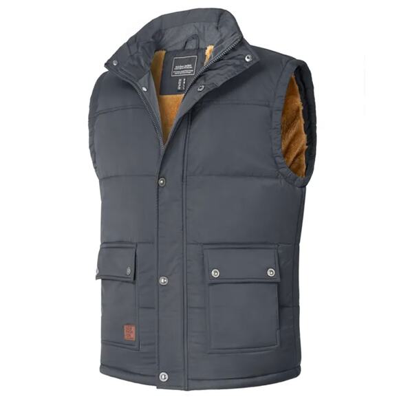 TacVasen Vest‎ Fleece Lined Gray Puffer Full Zip Snap Quilted Sz L Men's - Picture 1 of 9